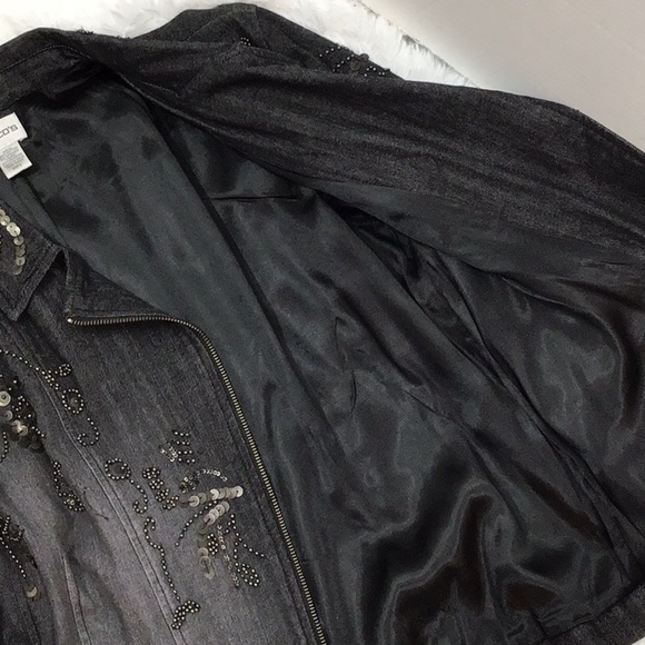 Chico’s black denim beaded moto jacket L - Picture 11 of 13